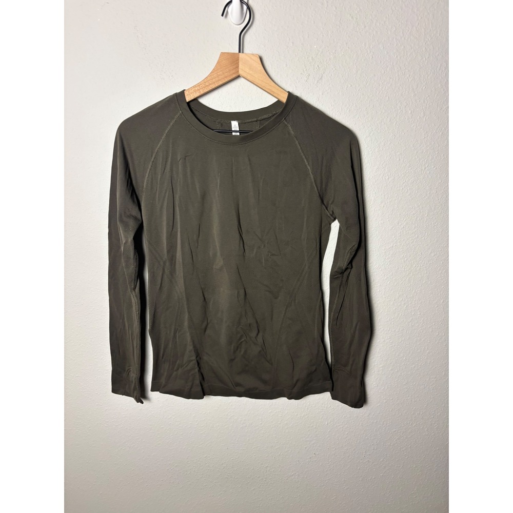 Athleta Momentum Seamless Long Sleeve Tee Olive Green Activewear Top Womens M